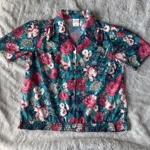 Vintage Graff Floral Blouse Smocked Waist Cottagecore Grandma Core Top